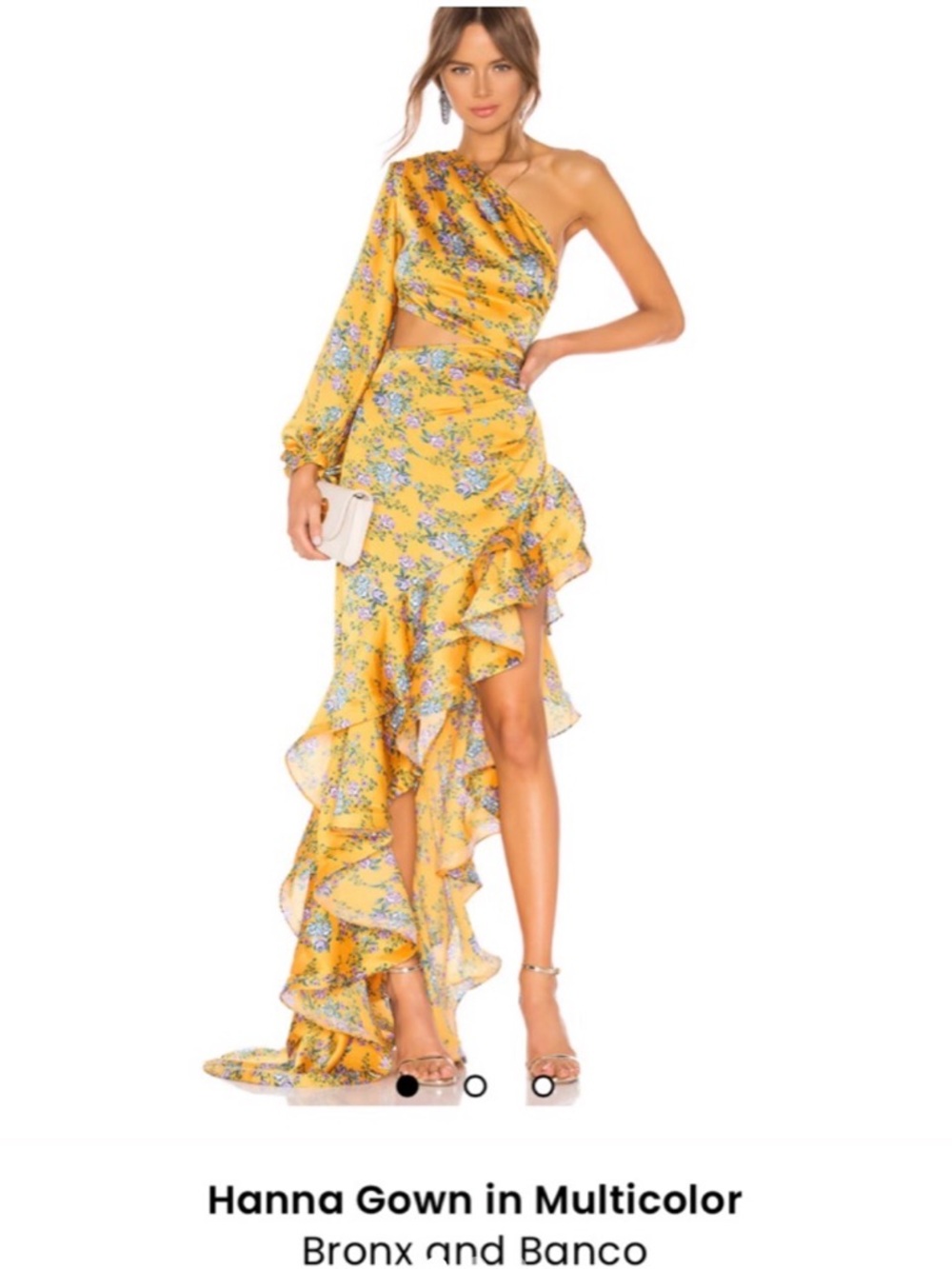 Bronx and Banco Yellow Floral Asymmetrical One-Shoulder Gown
